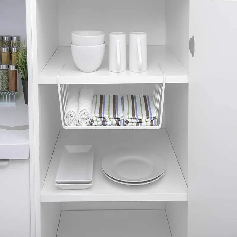 

White Medium Steel Metal Wire Frame Rust Resistant Storage Basket Set of 6 for Kitchen & Bathroom - Snug Fit Arms, Cabinet Pantr