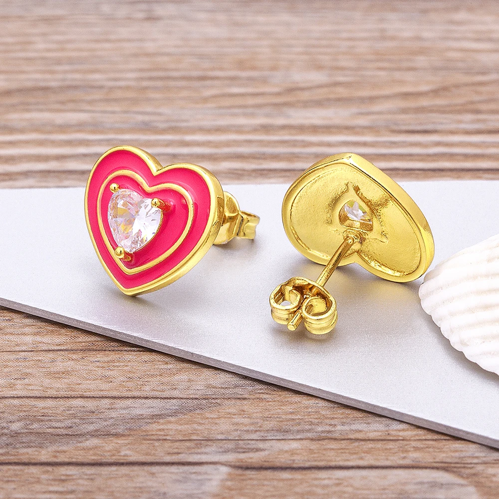 

AIBEF Romantic Enamel Love Heart-Shaped Earrings Women's Oil Drop Candy Color Never Fade Zircon Earrings Wedding Exquisite Gifts