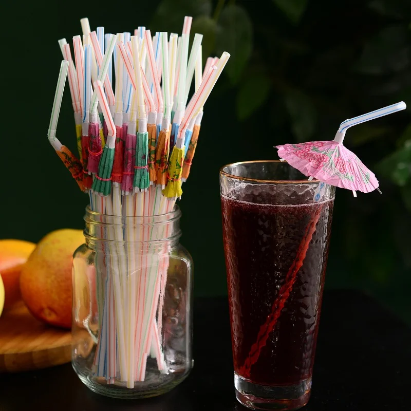 

25/50 Pcs Disposable Fancy Mini Paper Umbrella Drink Straws Cocktail Shake Juice Beach Hawiian Party Decorations