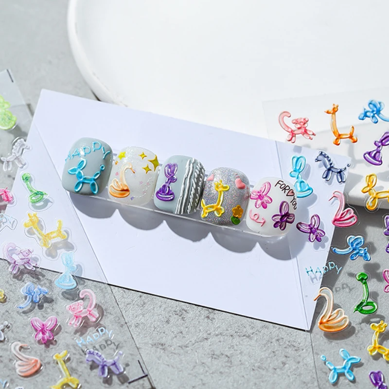 

Мультяшные милые красочные воздушные шары с животными 5D мягкие рельефы самоклеящиеся декоративные наклейки для дизайна ногтей 3D наклейки для ногтей DIY Pop оптовая продажа