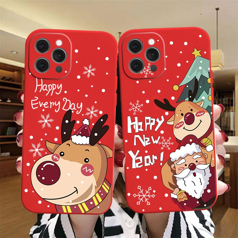 

Christmas New Year gift Santa Claus Christmas elk red Phone Case For iPhone 14 Pro 11 13 Pro Max 12 mini XS XR 8 7 Plus Cover