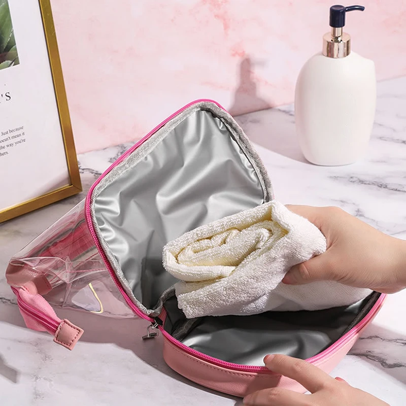 Двухслойные прозрачные водонепроницаемые косметички с удобной ручкой