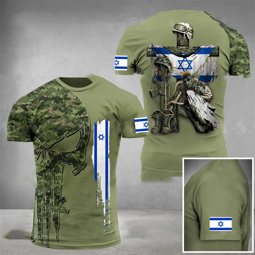 

Israeli army 3D printed men's T-shirt Veteran soldier flag T-shirt summer sports short-sleeved shirt military style T-shirt