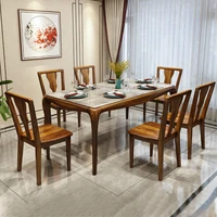 ebony dining table modern simple solid wood rectangular dining table household small sized marble dining table and chair combina