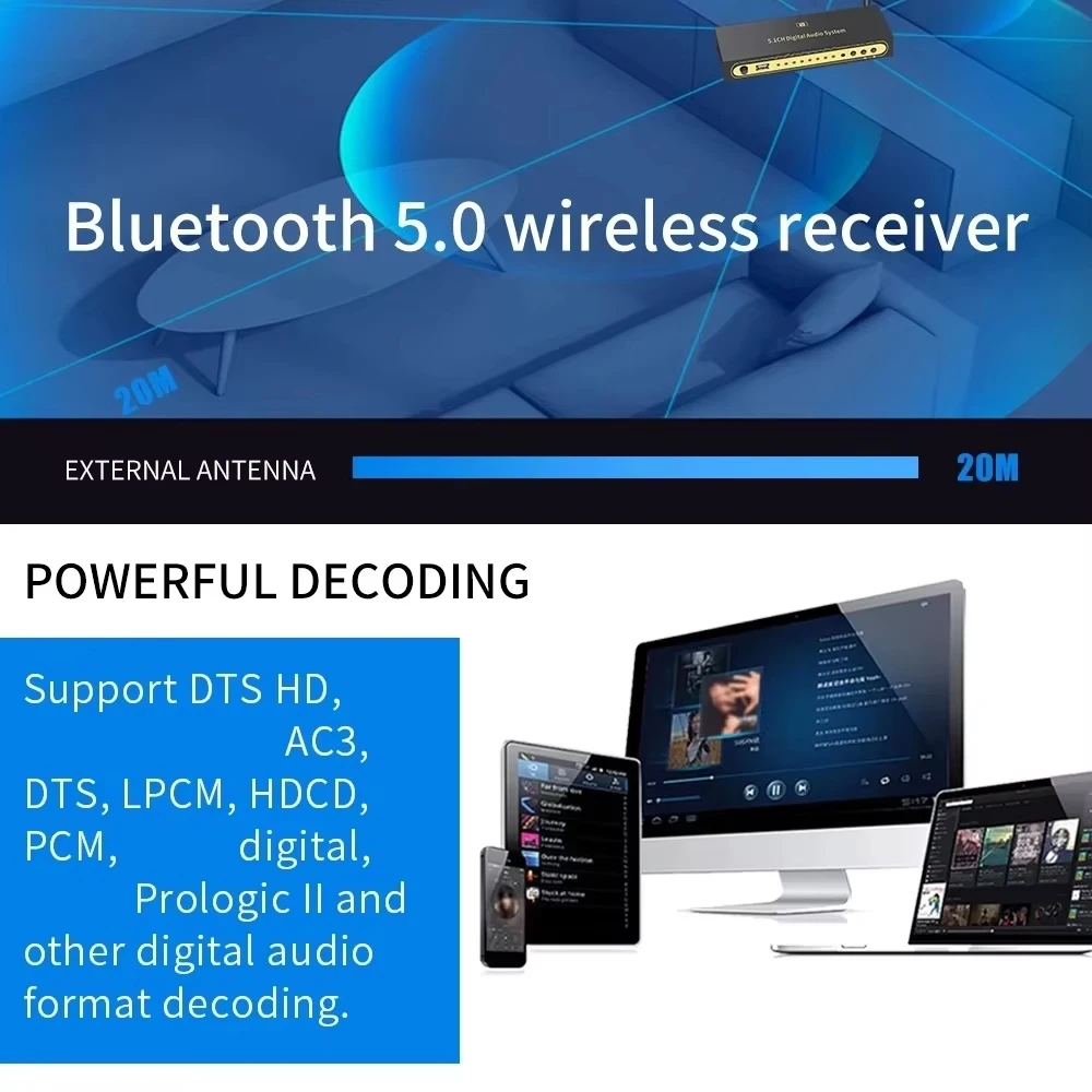 Фото Аудиодекодер 5.1CH Bluetooth 5.0 с входом ARC 4K60Hz, конвертер PC-USB DAC, цифровое аудио DTS AC3 5.1 для усилителя №2
