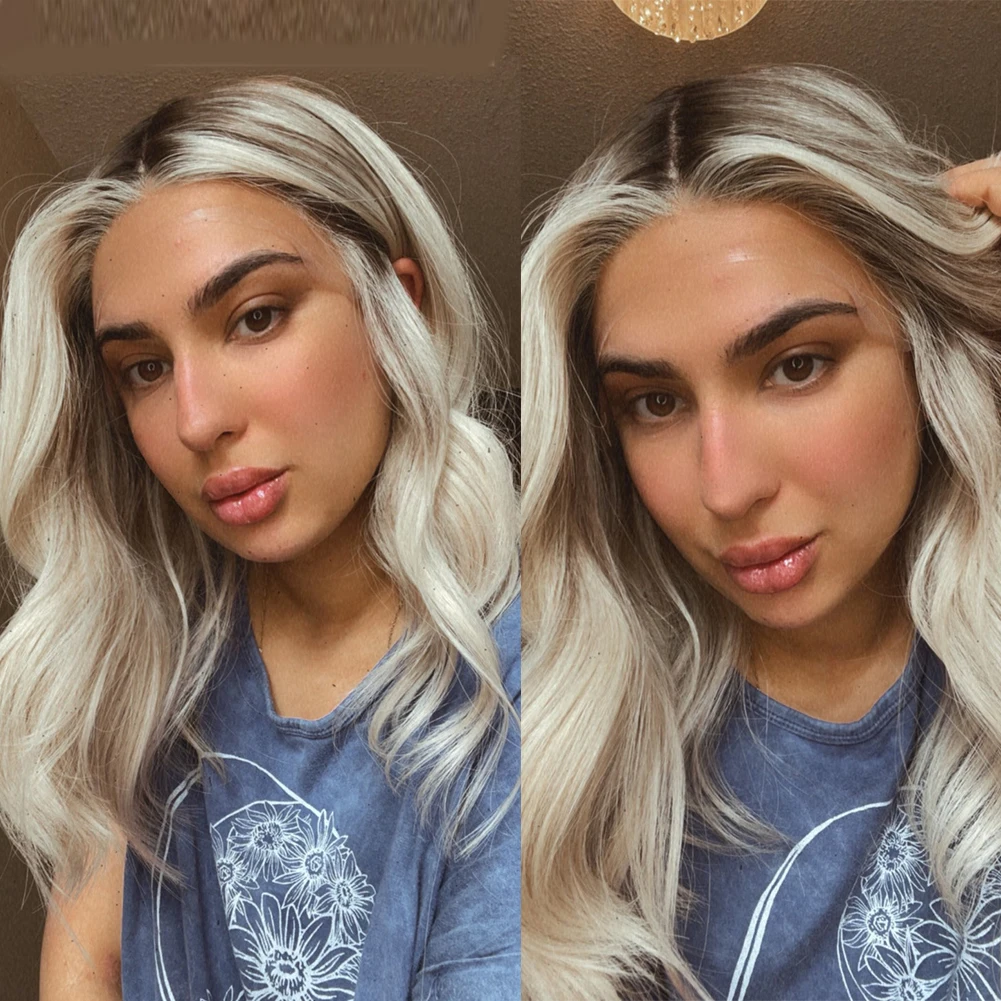 

Ash White Blonde Ombre 13x4 Lace Front HUman Hair Wigs Short Wave Bleached Rnots HD Baby Hair Pre-Plucked Glueless For Woman
