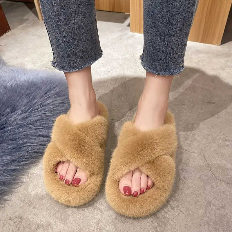 

Shoes Ladies' Slippers Platform Fur Flip Flops Slipers Women Flock Luxury Slides Low Massage Plush 2022 Designer Hoof Heels Rubb