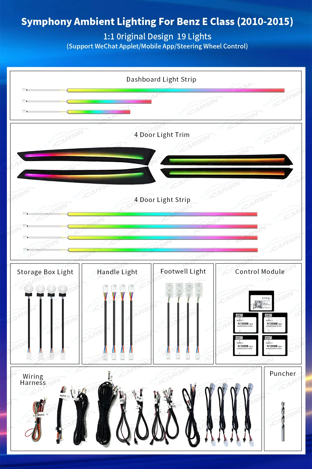 Модернизированная Светодиодная лента iCarsin 256 цветов для интерьера автомобиля