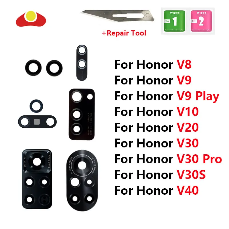

For Huawei Honor View V40 V30 V30S V30 Pro V20 V10 V8 V9 Play Rear Back Camera Glass Lens With Tool Adhesive Sticker