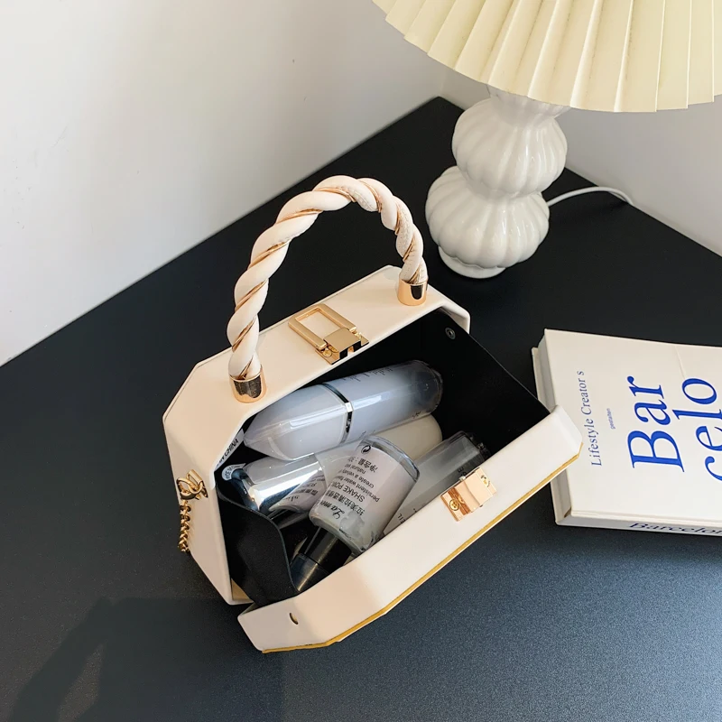 2023NEW Hard Box Shape PU Leather Crossbody Baq with Short Rope Handle for Women Shoulder Handbags and Purses Lady Travel Tote