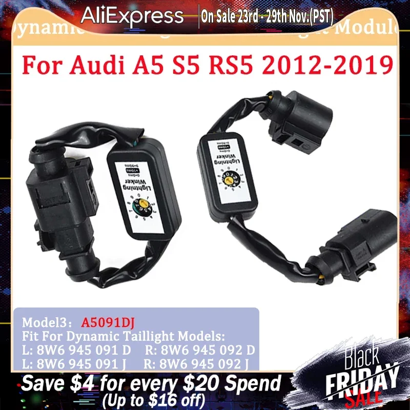 

2x Dynamic Turn Signal Lamp Add-on Module Wire Harness A5091DJ For Audi A5 S5 RS5 2012-2019 LED Left & Right Tail Light
