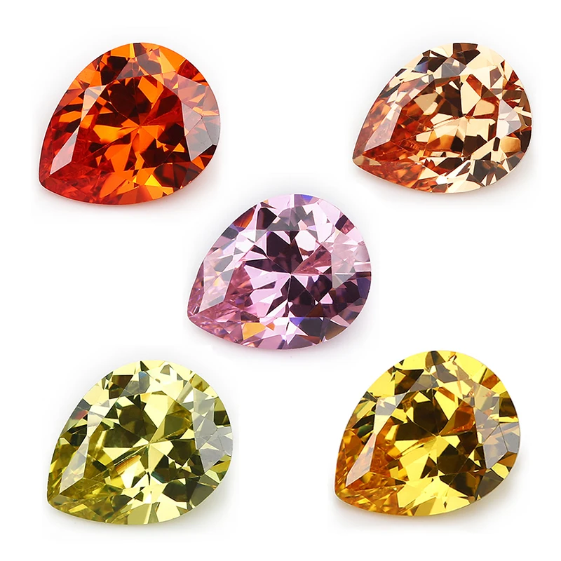 

OliveYellow Champagne GoldenYellow Orange Pink Mix 5 Color Pear Zirconia Stone Loose CZ Stones 5A Synthetic Gemstone 3x5-10x12mm
