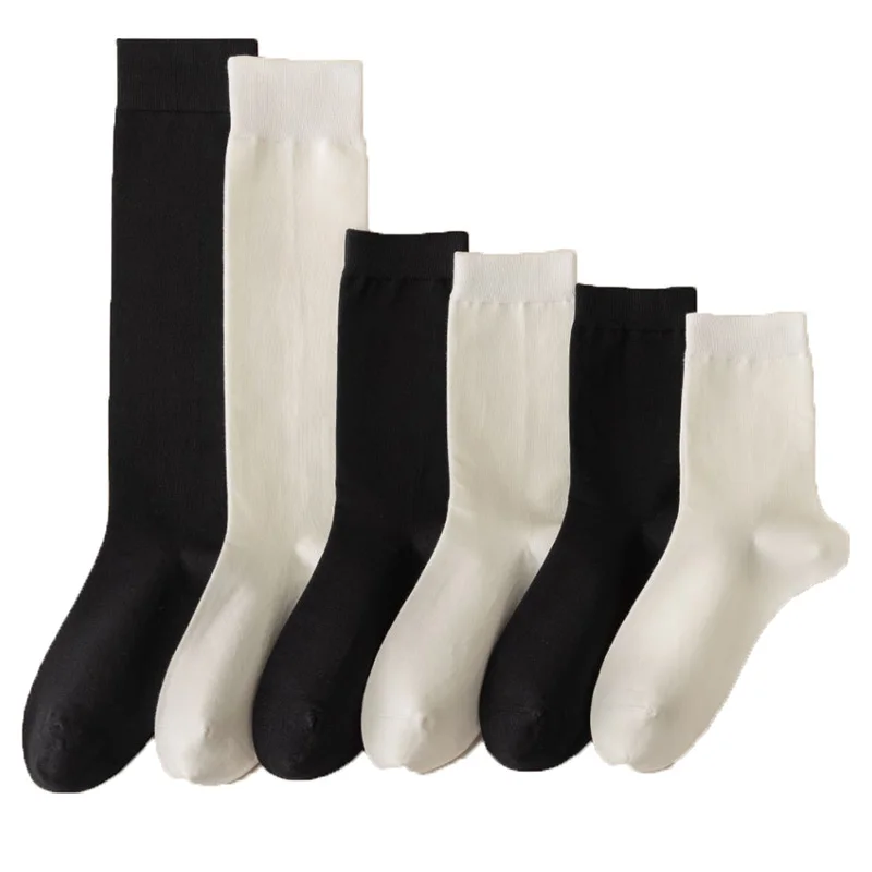 

Black White Long Knee Socks Women Pure Color Cotton Thigh Stockings Fashion Comfortable Cycling Skateboard Style Calzini Donna