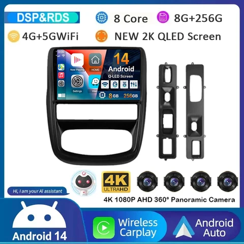 Автомагнитола на Android 14 для Renault Duster 1, 2010, 2011, 2012, 2013, 2014, 2015, мультимедийный видеоплеер с GPS, камерой 360, 4G