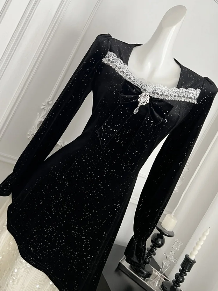 SMTHMA женские бархатные вечерние платья с квадратным вырезом и длинными рукавами