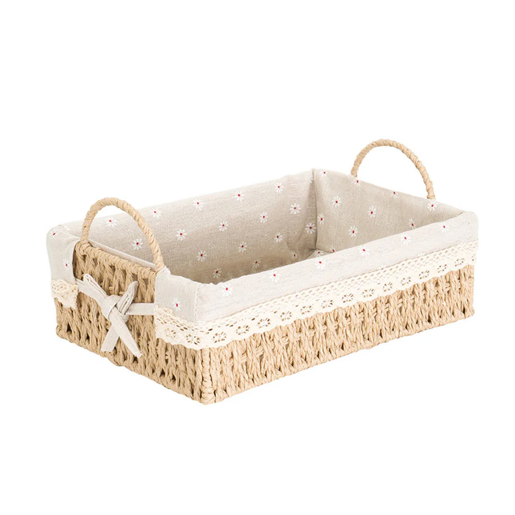 

Basket Storage Tray Rattan Flower Snack Seagrass Baskets Organizer Desktop Woven Serving Wicker Decorindoor Rectangular