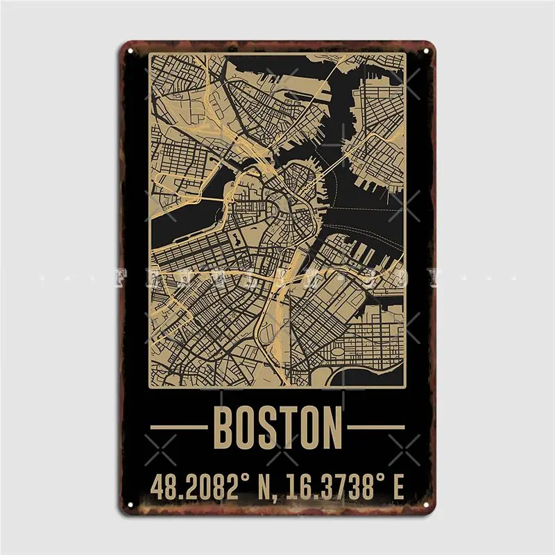 

Boston Minimalist City Map Vintage Boston Map Poster Metal Plaque Club Printing Cave Pub Garage Decoration Tin Sign Posters