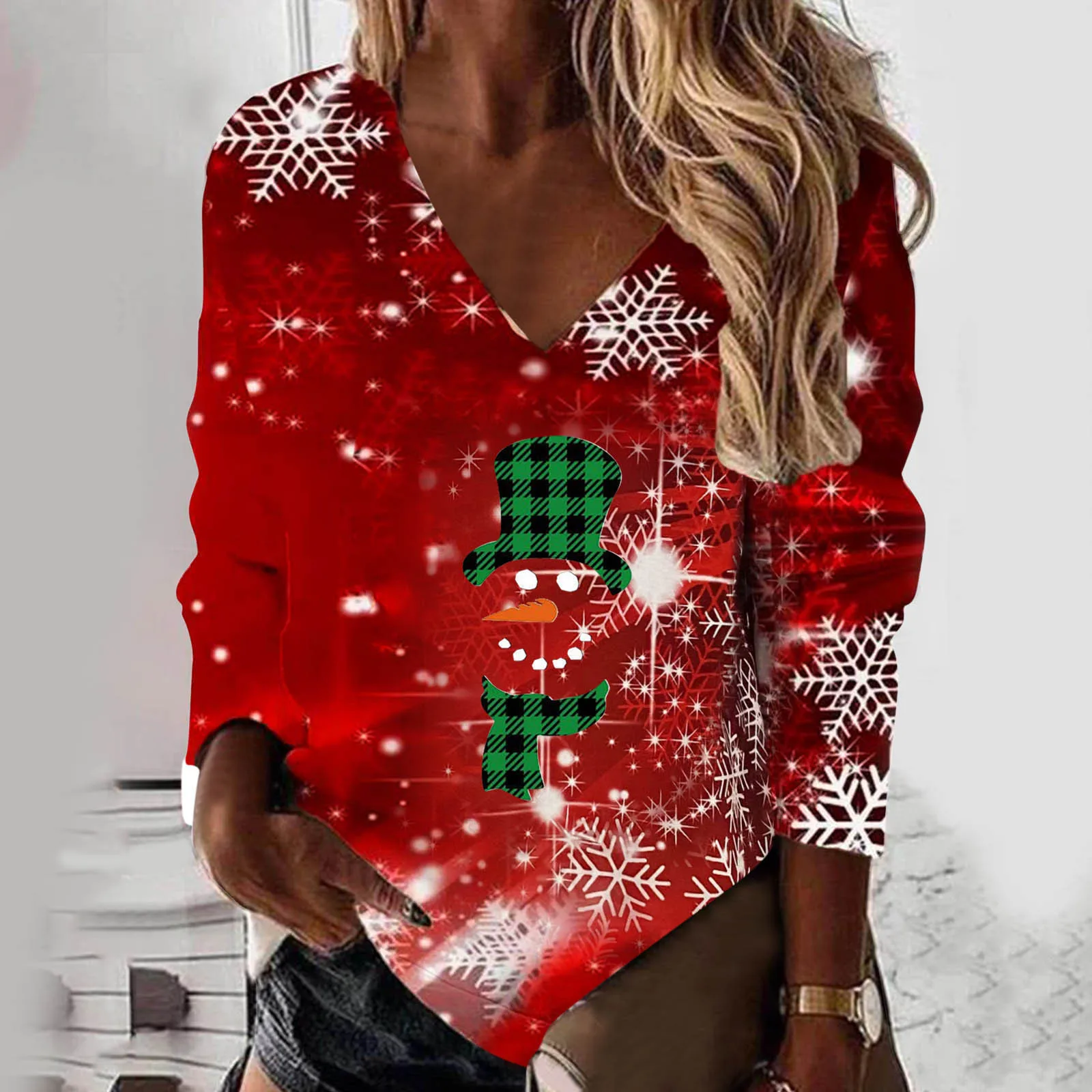 

Dressy Sweatshirts for Women Women Christmas Loose Sweatshirt Snowflake Christmas Tree Snowman Doll Soft Fleece Hoodie Women