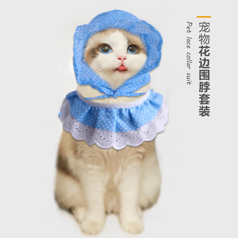 

Pet Lace Hat Neck Set Cute Dot Lip Wipe Cat Dog Dress Up Hat