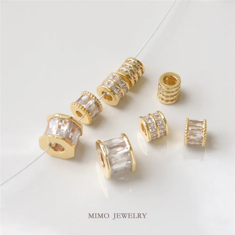 

Color Preserving Copper Plated Genuine Gold Microinlaid Zirconium Stone Roadway Transit Beads Cylindrical Pendant DIY Accessorie