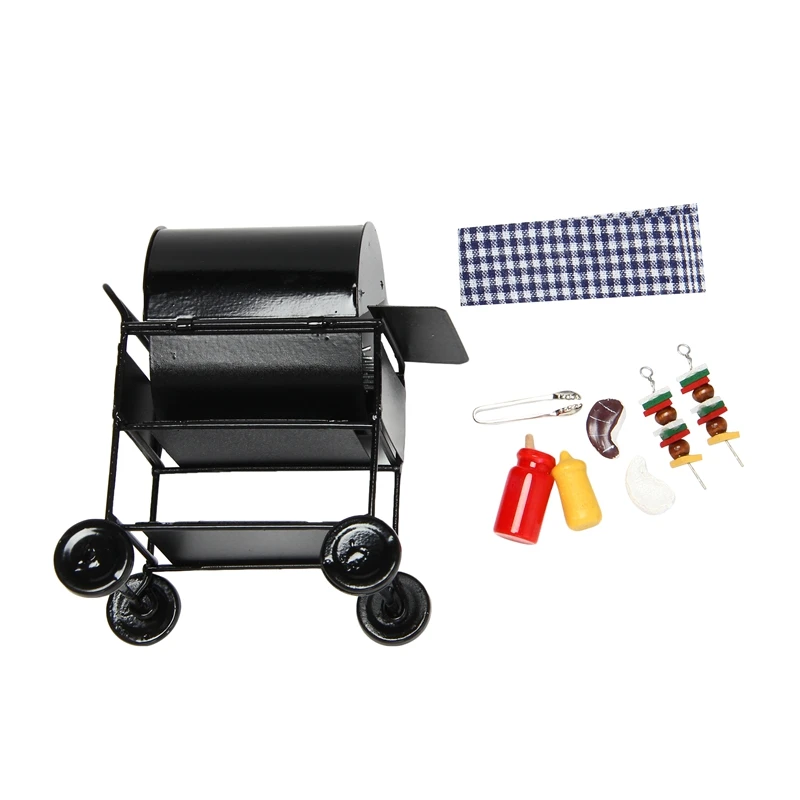 

1:12 Doll House Diy Barbecue Car + Barbecue Accessories Miniature Doll House Food Mini Barbecue Doll Decoration Toys Children To