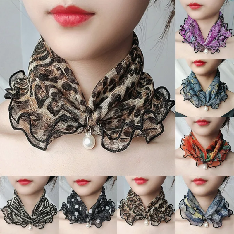 

Fake Pearl Pendant Organza Neck Collar Chiffon Scarves Lace Pearls Scarf Fashion Print Shiny Variety Scarf Clothing Accessories