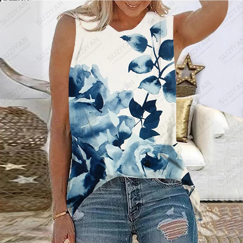 

Women's Summer New Sleeveless Tank Top 3D Printed Colorful Oil Painting Portrait Retro Casual Beach Style Women's Pullover Top