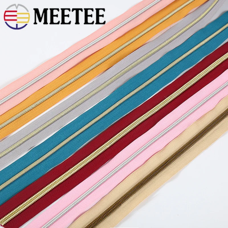 

2/5/10Meters 5# Nylon Zippers Plastic Gold Silver Teeth Zips for Sewing Bag Pocket Garment Repair Kit DIY Sewing Accessories