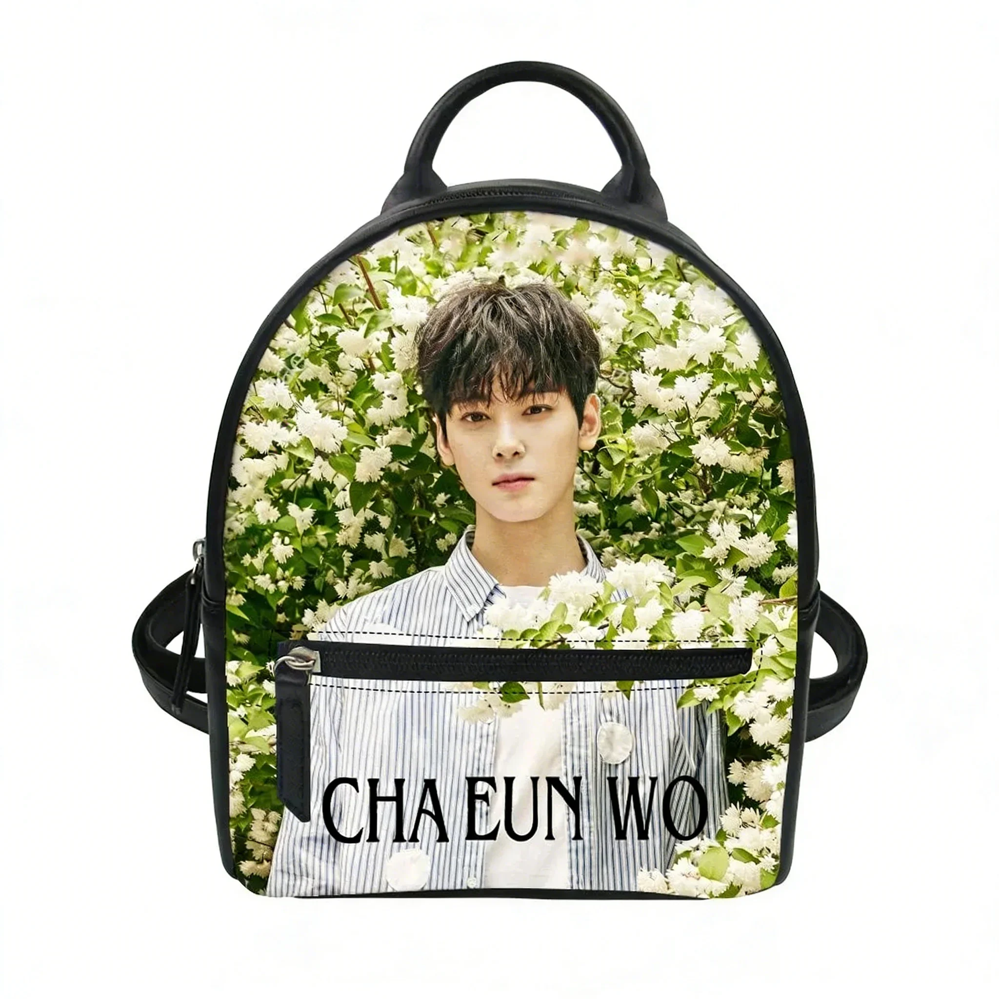 Фото Кастомный рюкзак KPOP Cha EunWoo для женщин, школьная сумка, двойная плечевая сумка, мини-рюкзак, кожаная дорожная сумка. №2