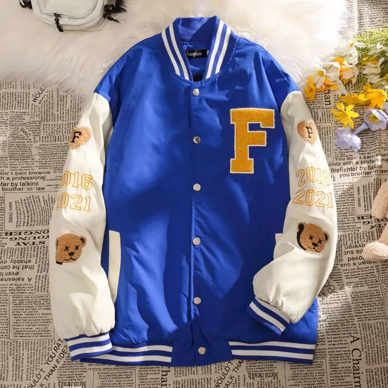 Мужская Куртка Varsity бейсбольные куртки с вышивкой темно-синего цвета и надписью F