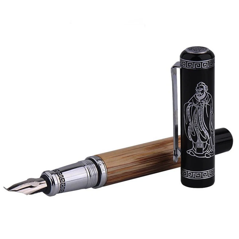 Duke 551 Confucius Metal Fountain Pen Classic Natural Bamboo / Wood  Big Size Calligraphy Bent Nib Business Office School Pen