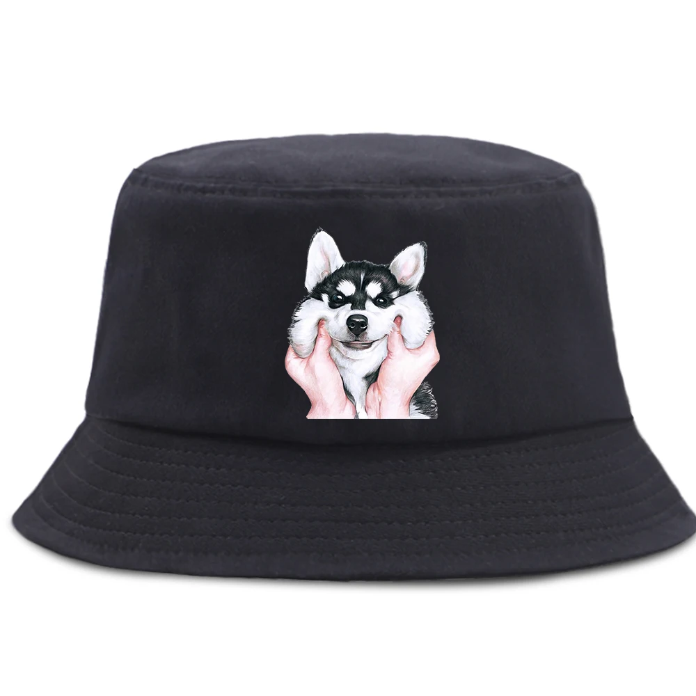 

Панама в стиле хип-хоп с симпатичной собакой хаски, летняя Панама от солнца в стиле унисекс, хлопковая уличная рыболовная Кепка, складная пл...