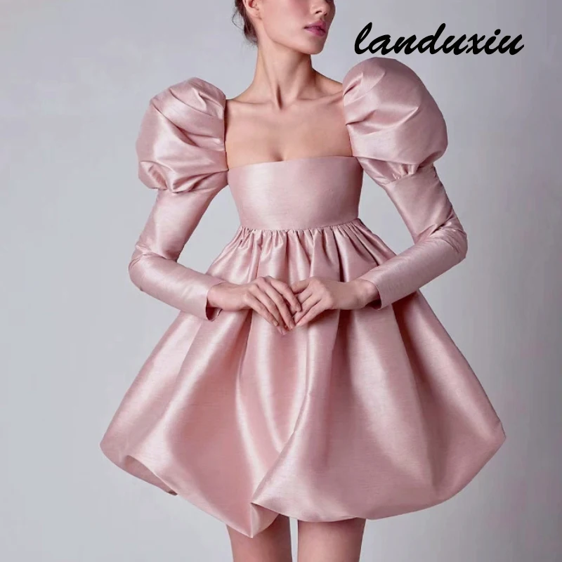 

Landuxiu 2022 New Retro French Long-Sleeved Princess Square Collar Bubble Sleeve Dinner Dress