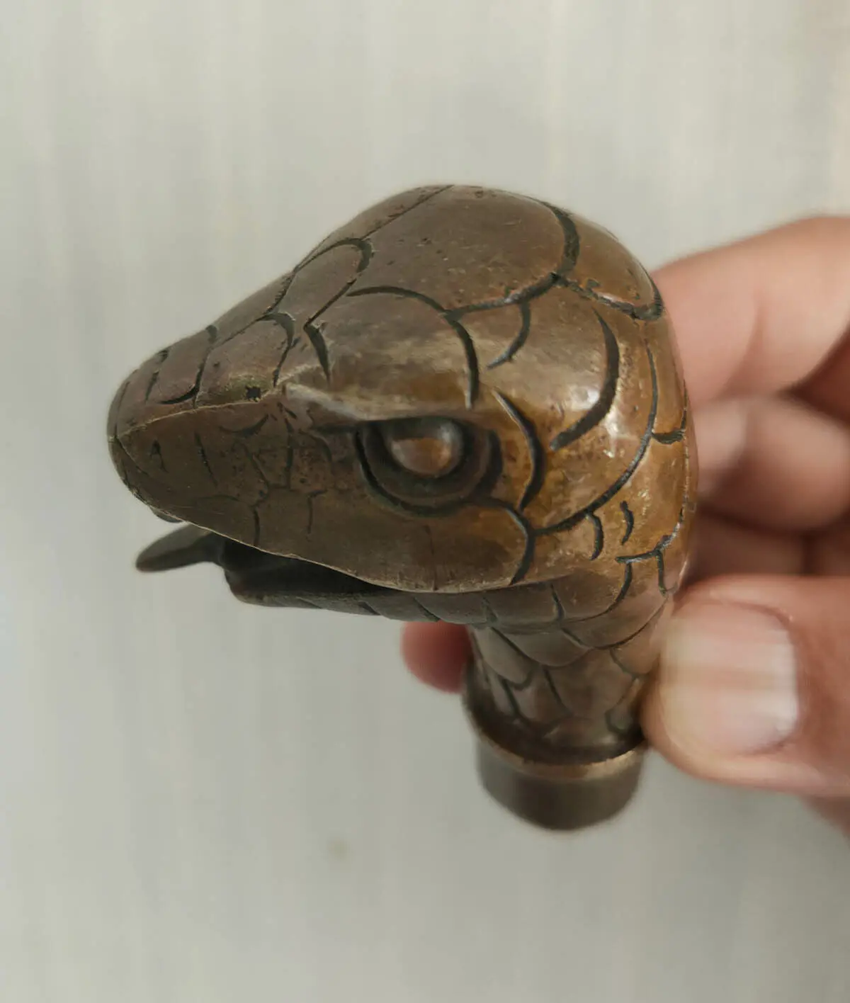 Victorian Old Bronze Cane Hand Carved snake statue Walking Stick Head