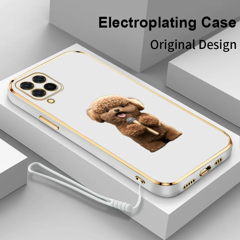 

Singing Puppy Square Electroplating Phone Case for Samsung A22 M32 4G M22 F22 A23 A30 A31 A32 A33 A42 M42 A50 A51 Back Cover