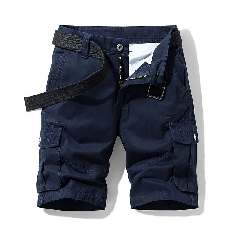 

2023 летние мужские мешковатые шорты с множеством карманов, стиль милитари, хлопок, темно-синие мужские шорты, короткие брюки 30-38 без пояса