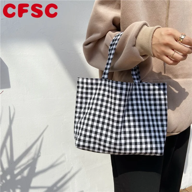 

Новинка 2021, Портативная сумка для ланча, японская клетчатая Хлопковая Сумка для пикника, женская простая маленькая сумка-тоут, детские сумк...