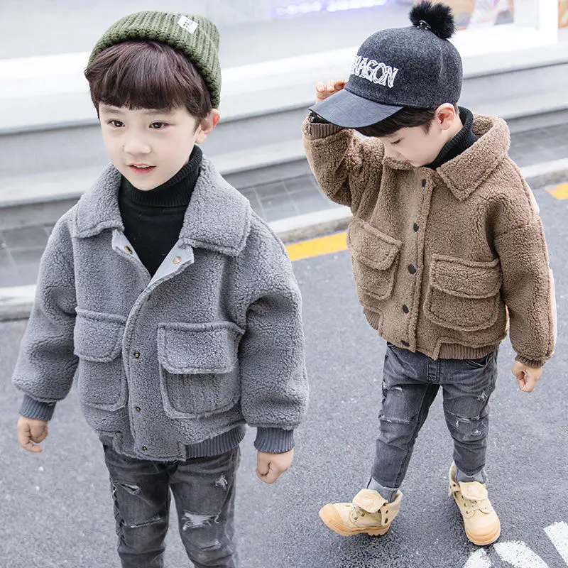 

Boys and Girls Plush Coat Autumn Winter 202 New Children's Winter Clothes Thickened Sweater Baby Jacket Foreign Style Top