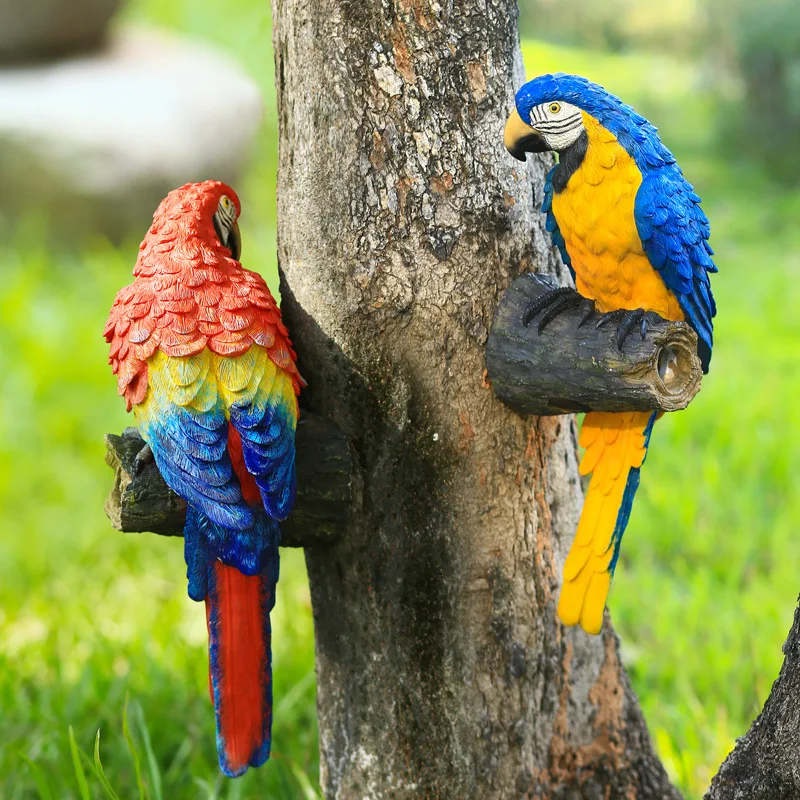 Garden Statues Ornament Resin Birds Decoration Simulation Parrot Bird Garden Animal Tree Outdoor Funny Gnomes Pendant Decorative
