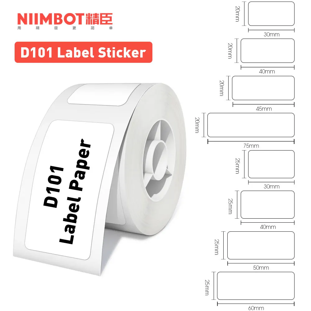 

Бумага для этикеток Niimbot D101 12/15/20/25 мм, термобумажная наклейка большего размера D101, белая лента для этикеток для маркировочной машины NIIMBOT