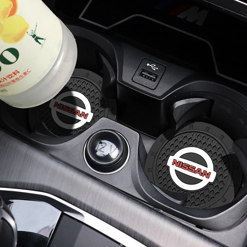 

2pcs Car Badge Cup Holder Mat Silicagel Water Coaster Auto Accessories for Nissan X-Traill Xterra Qashqai Sylphy Sunny Almera Et