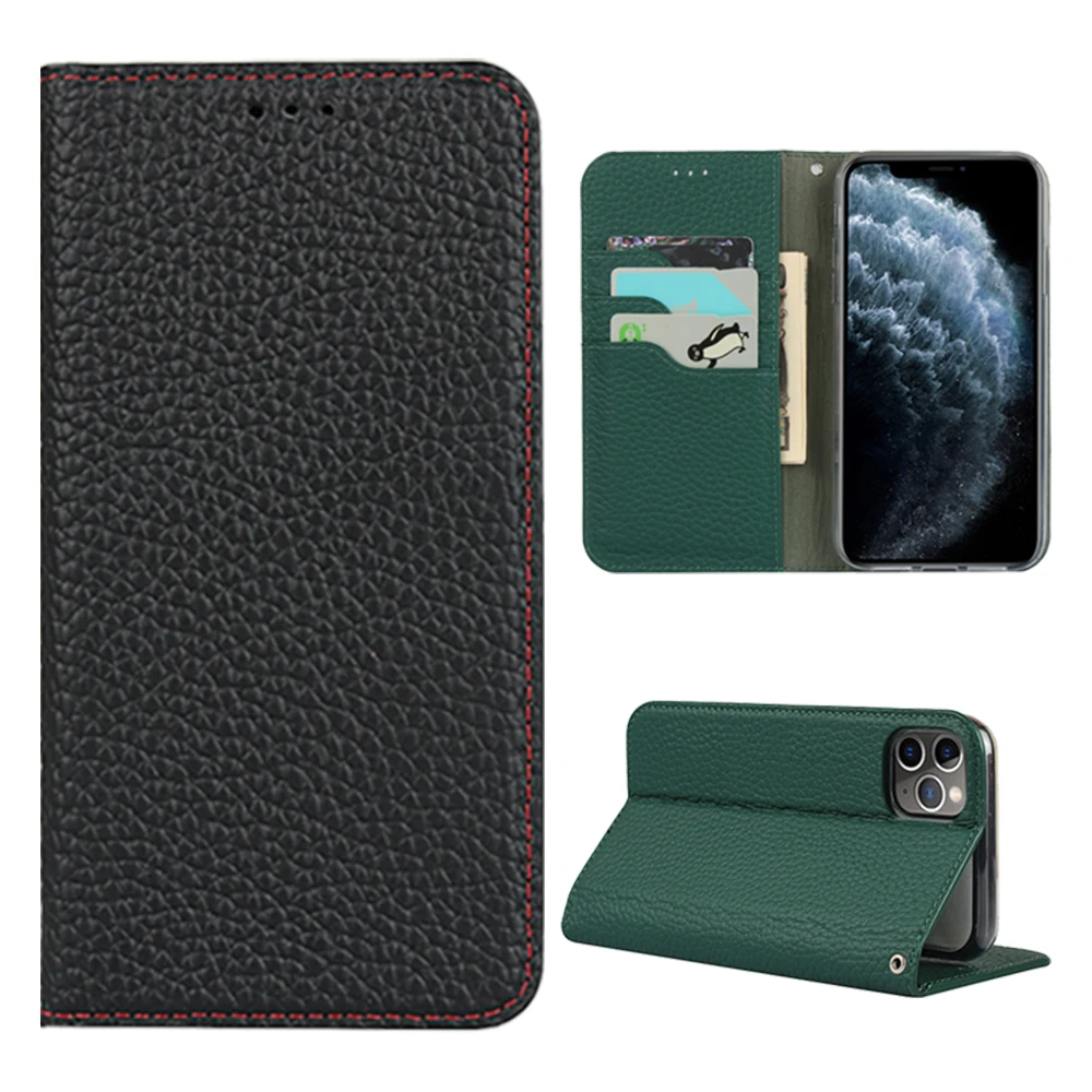 

Genuine Leather Mb Litchi Grain Cowhide Wallet Phone Cover for Iphone 15 12 13 14 ProMax 13mini Xsmax Luxury Clamshell Card Case