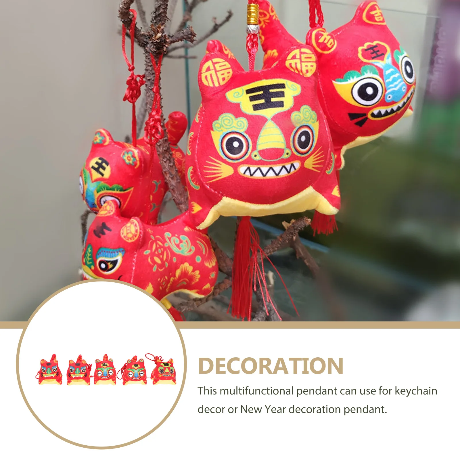 

5Pcs Year of The Tiger Mascot Plush Toy Doll Pendant New Year Pendants