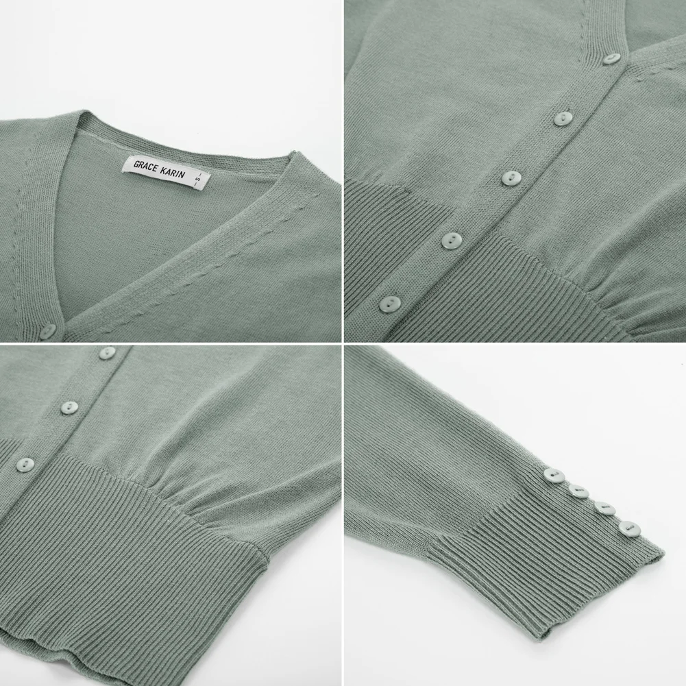 Женский трикотажный кардиган с V-образным вырезом и рукавом 3/4