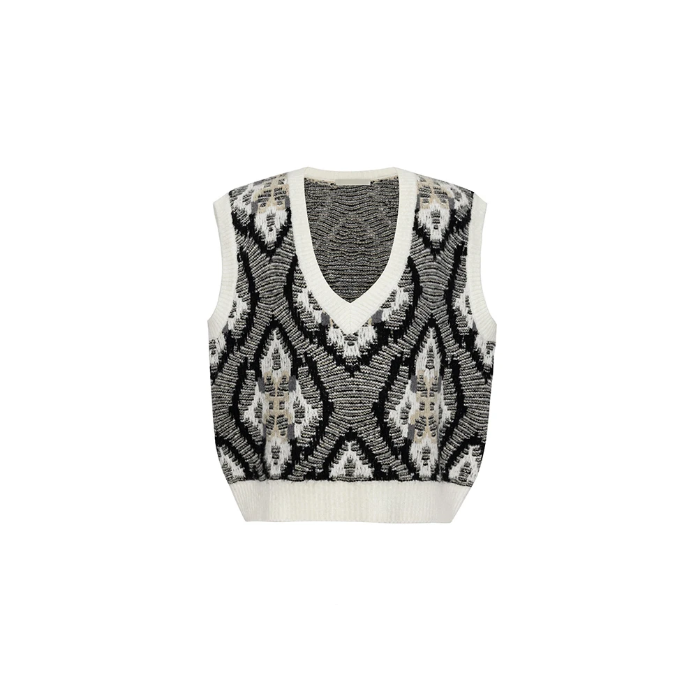 

VS103003 retro knitted V neck sweater waistcoat water chestnut flower vest