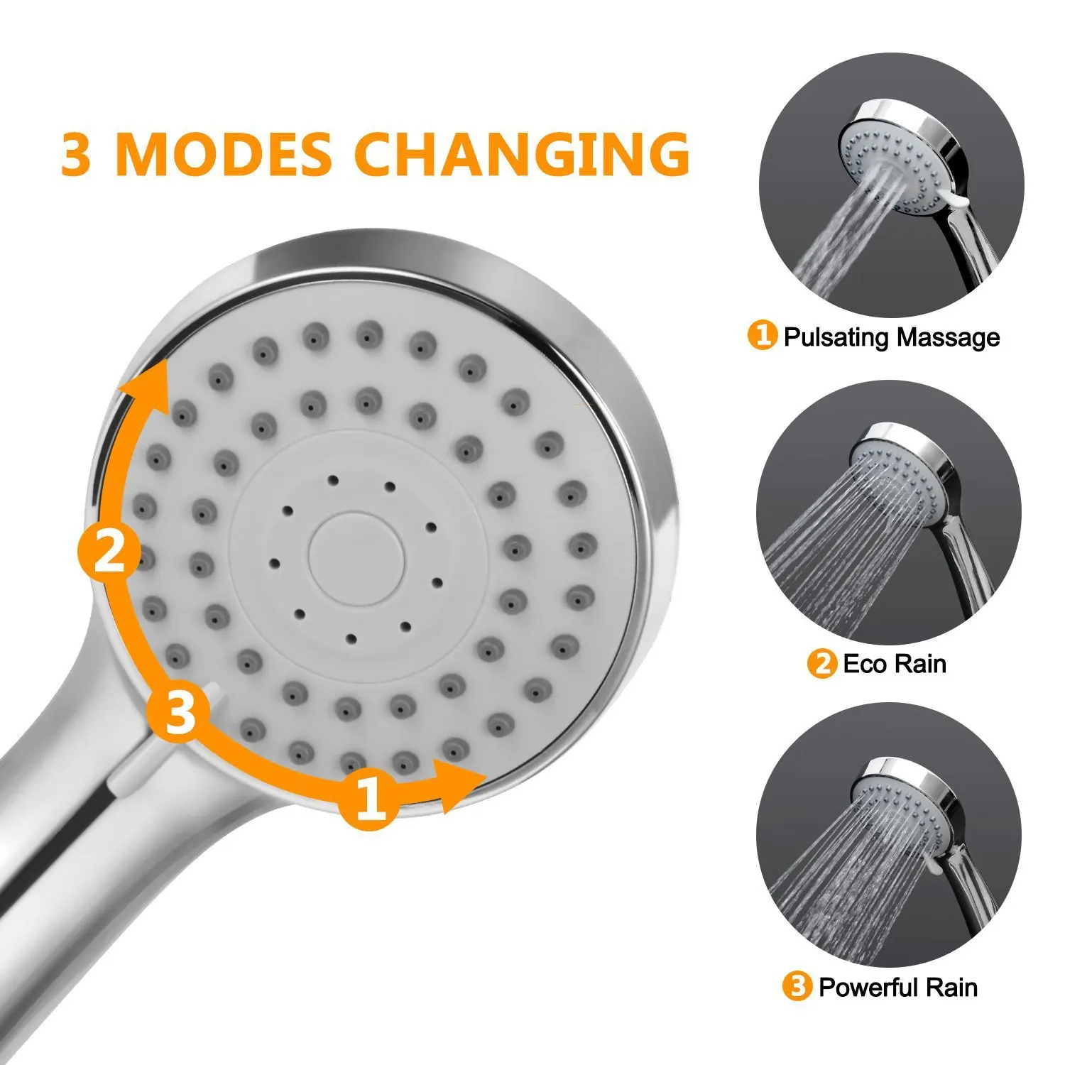 

Simple Shower Head Low Pressure Booster 3 Functions Shower Spray