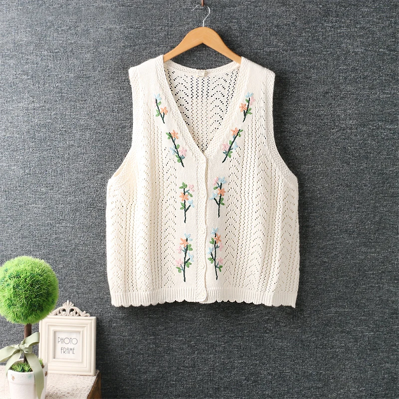 

Autumn New Sweet Embroidered Flowers Sweater Vest Women Sleeveless Sweater Tops Female 16056