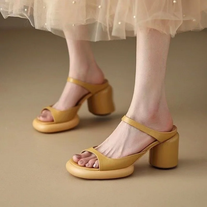

Сандалии женские на высоком каблуке, туфли с открытым носком, без застежки, элегантные модные пикантные тапочки, лето 2023