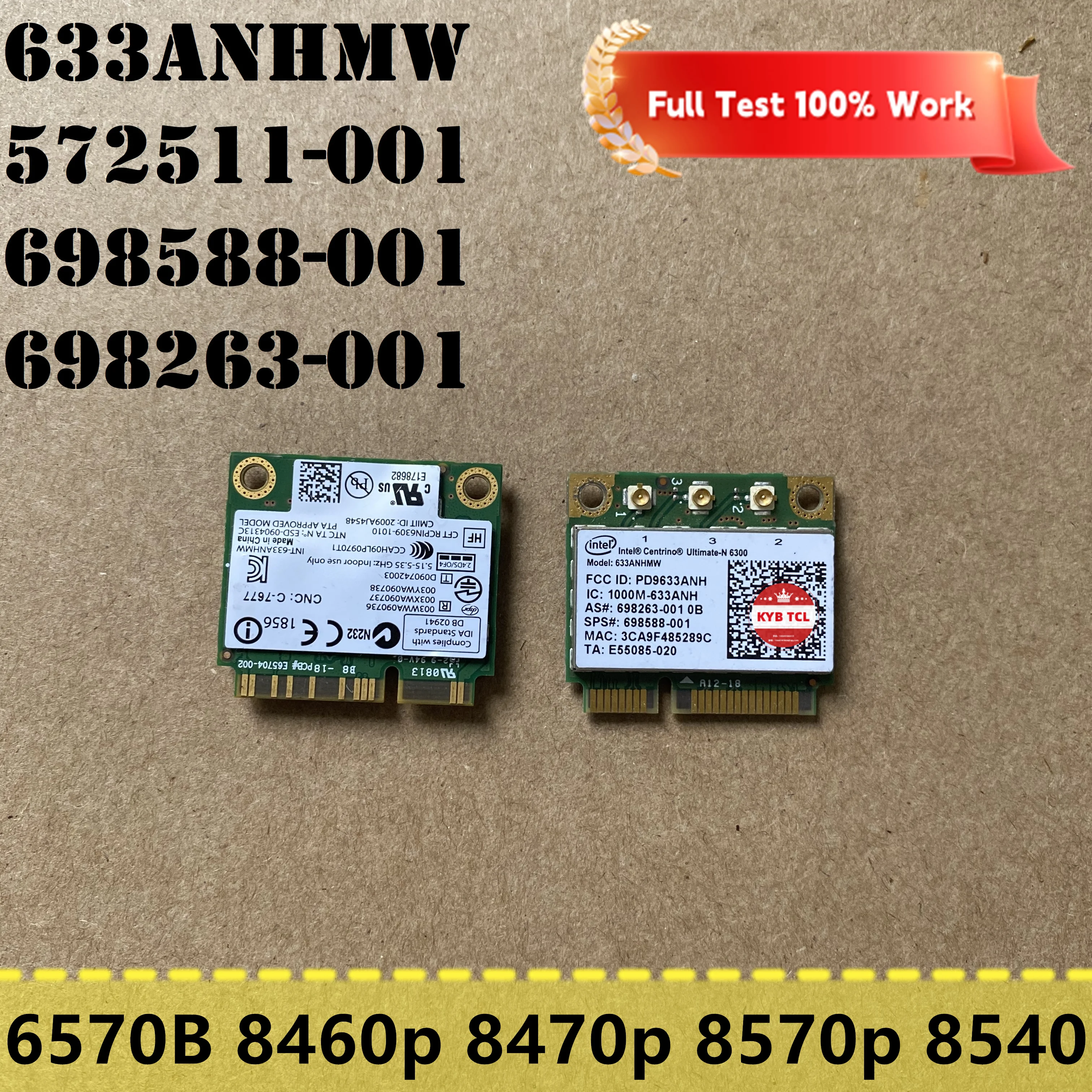Ноутбук Intel 633ANHMW 802-11abgn WLAN WiFi Card 572511-001 698588-001 698263-001 HP Elitebook 6570B 8460p 8470p 8570p 8540p