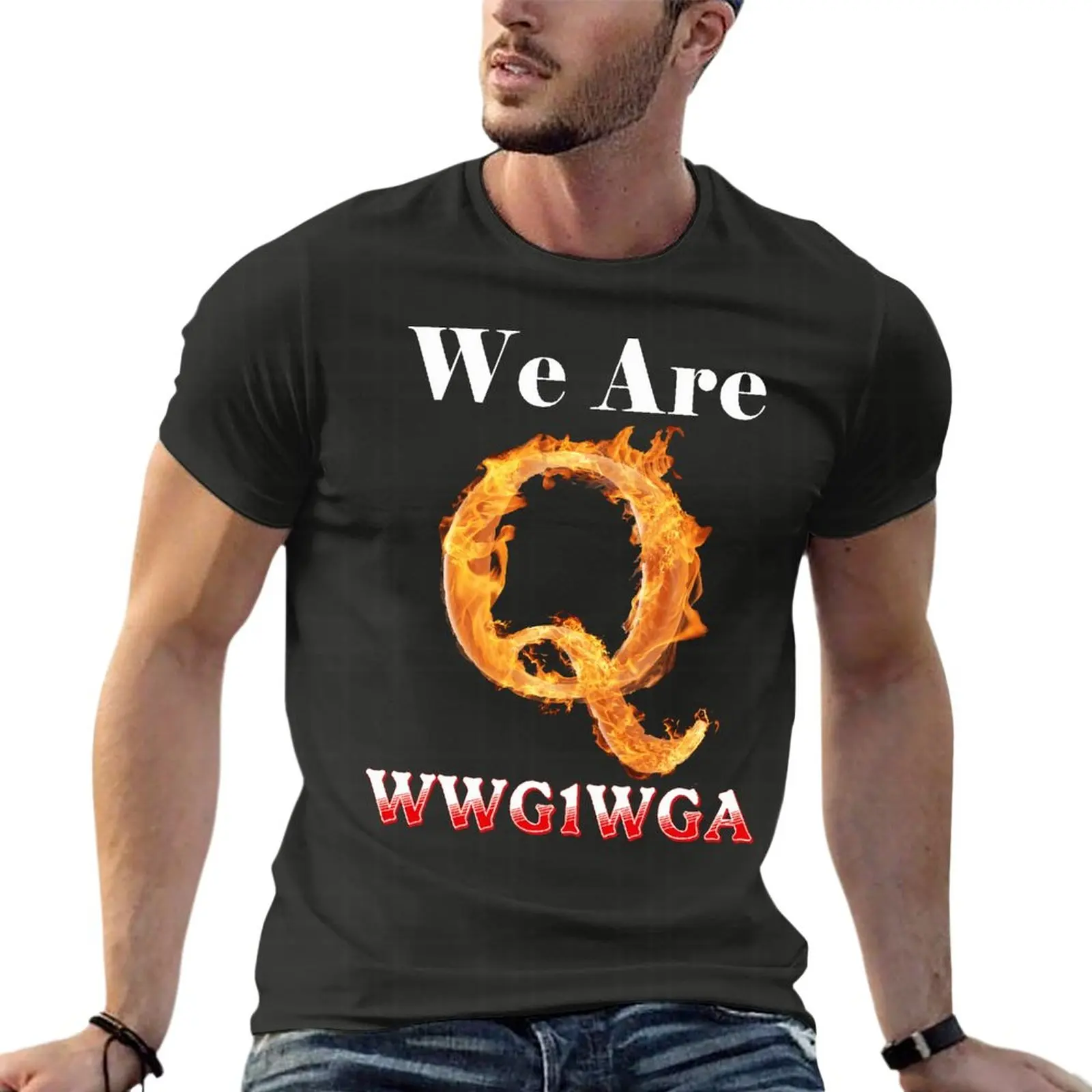 

We Are Q Wwg1Wga Where We Go One We Go All American Flag Trump 2020 Oversized Tshirt Harajuku Men Clothes Short Sleeve Streetwea